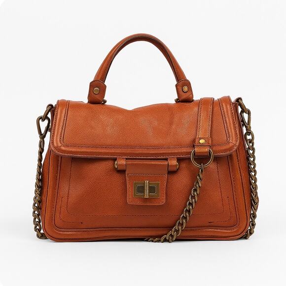 Olivia Heather Genuine Leather Satchel Bag Cognac Brown - Picture 1 of 11